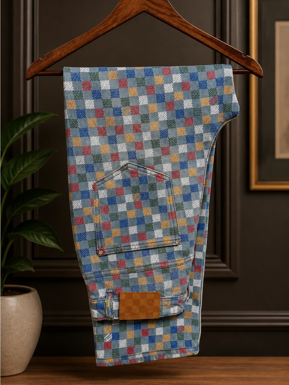 Louis Vuitton Multicolor Checkerboard Wide-Leg Jeans